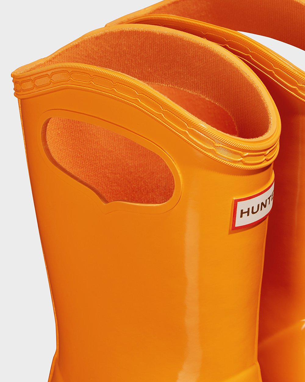 Kids Rain Boots - Hunter Original First Classic Grab Handle Gloss (90GPWAKEX) - Orange